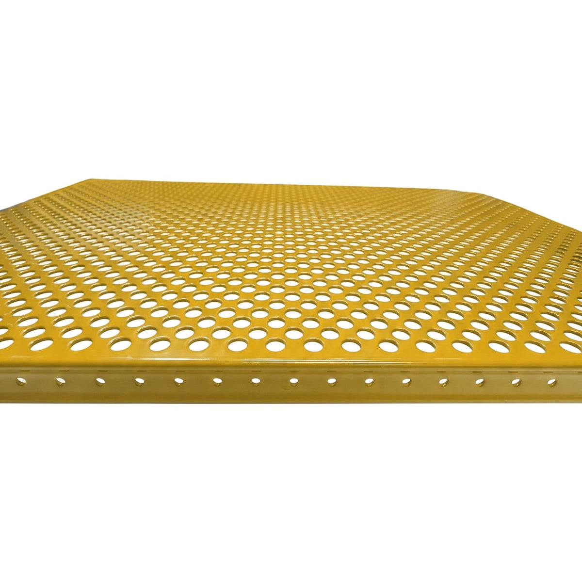 Pannello esterno forato Giallo dorato RAL 1004, vista laterale radente con foratura