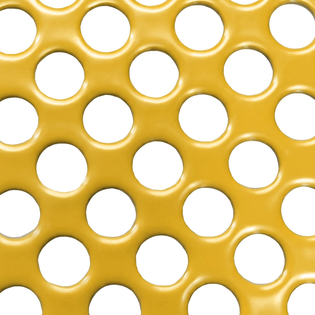 Pannello esterno forato Giallo dorato RAL 1004, primo piano della foratura tonda