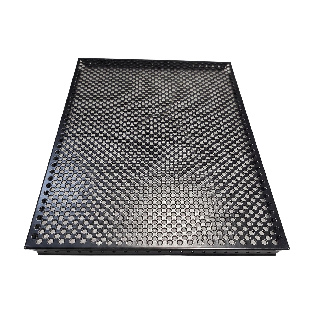 Tablette extérieure perforée Noir graphite RAL 9011, vue en biais d’en haut