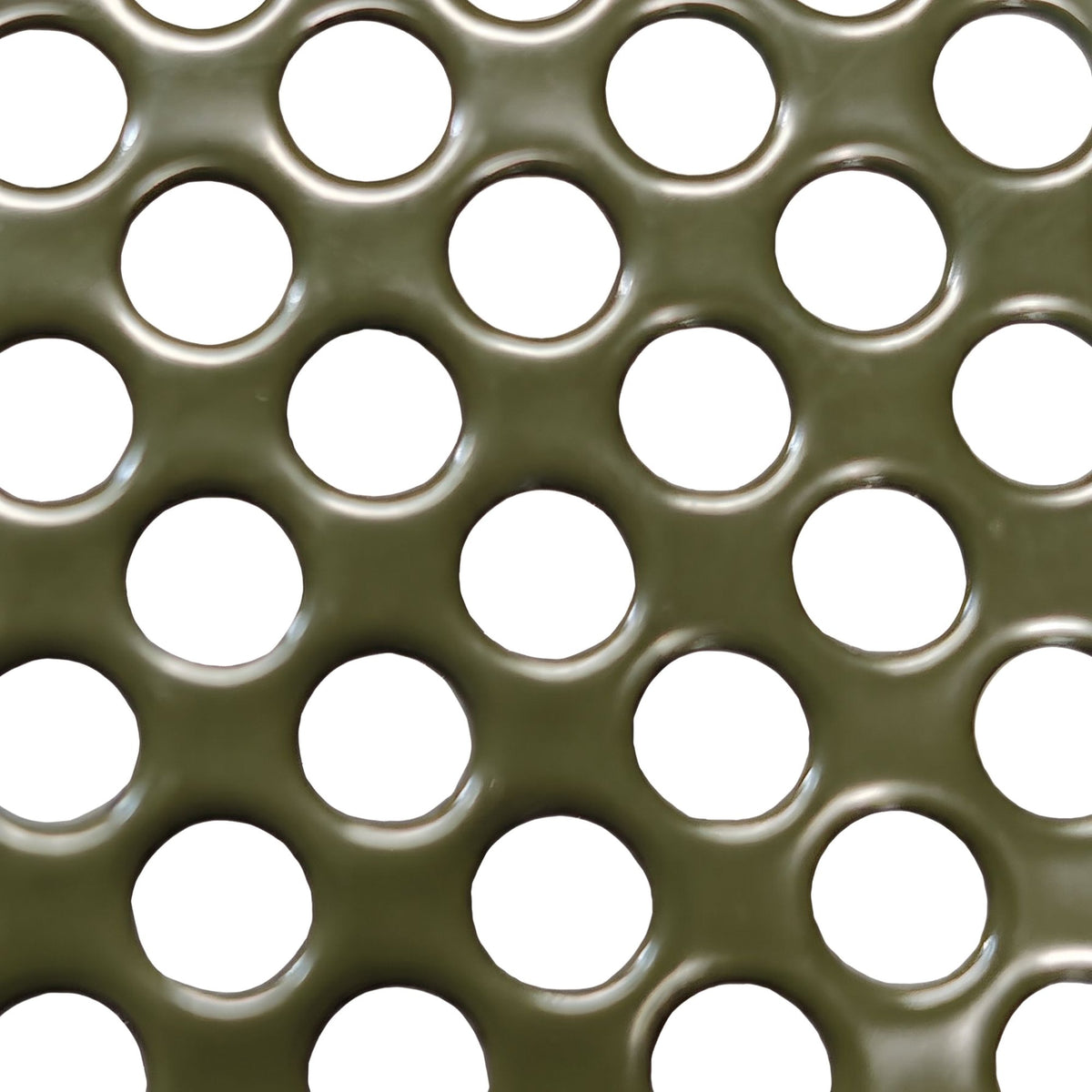 Tablette extérieure perforée Vert olive RAL 6003, gros plan de la perforation ronde