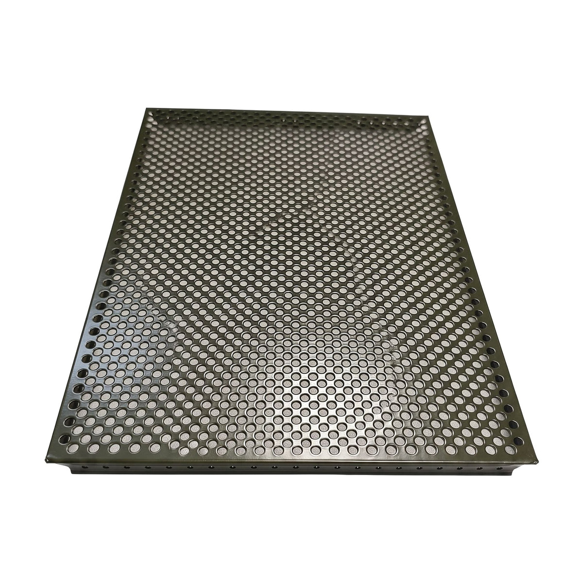 Tablette extérieure perforée Vert olive RAL 6003, vue en biais d’en haut