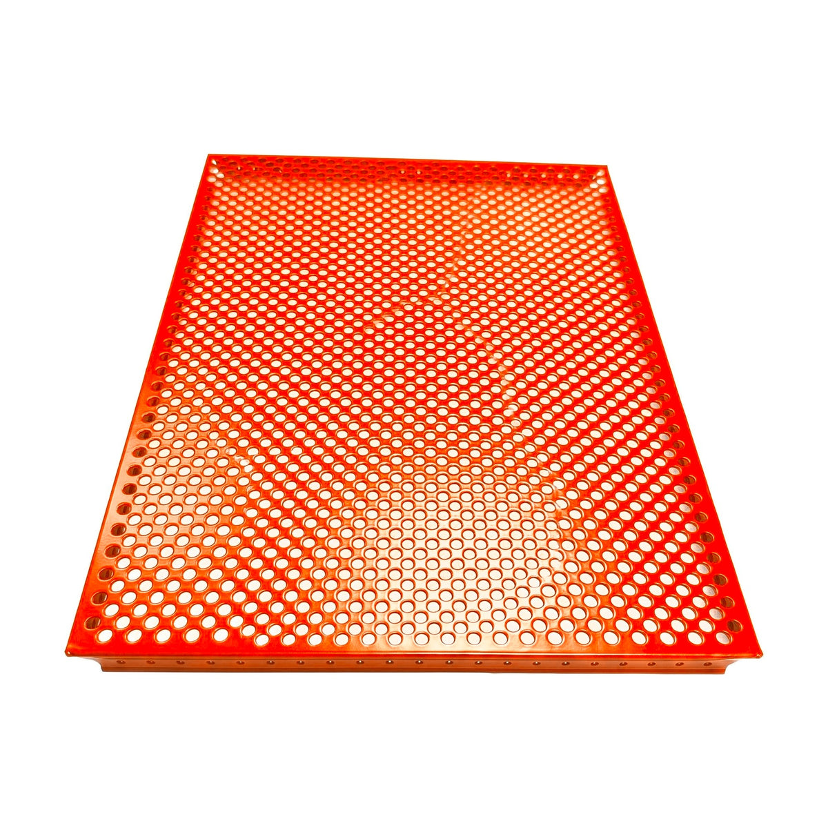 Tablette extérieure perforée Orange pur RAL 2004, vue en biais d’en haut
