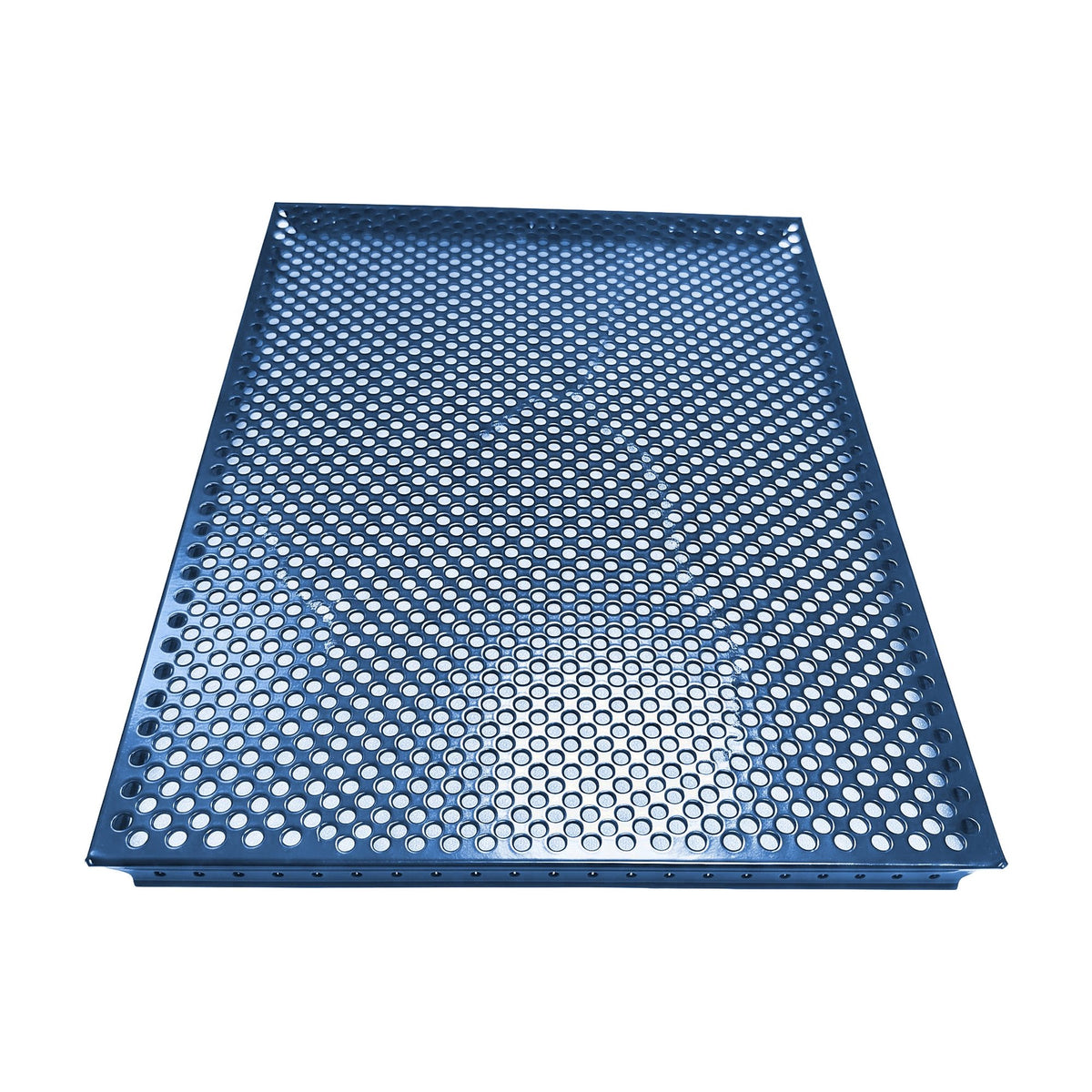 Tablette extérieure perforée Bleu acier RAL 5011, vue en biais d’en haut